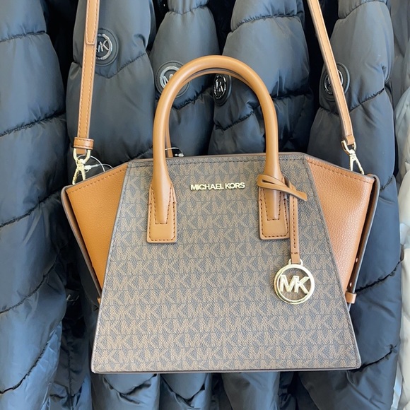 Michael Kors Avril Small Top Zip Satchel Shoulder Bag Color Brown - Picture 2 of 16